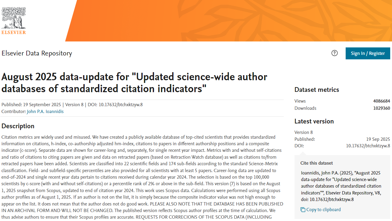 喜报！世俱杯买球入口于彬教授入选2025年全球前2%顶尖科学家榜单